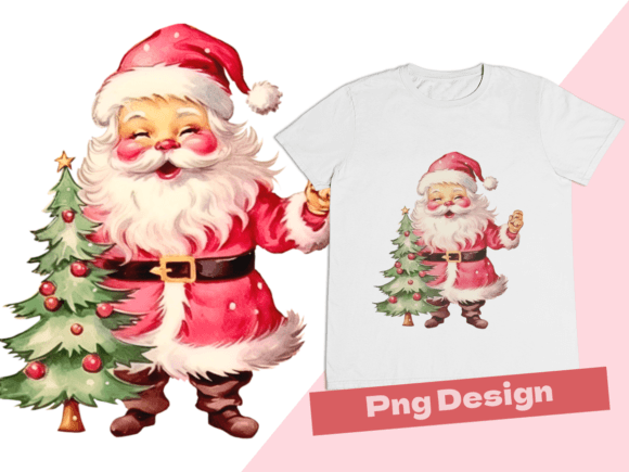 Retro Santa Art with Pine Tree PNG Review